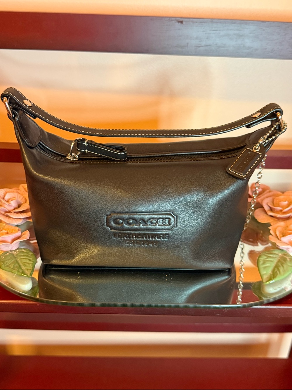 COACH Black Leather Shoulder Hobo with Logo Patch small. Will fit 17 pro phone